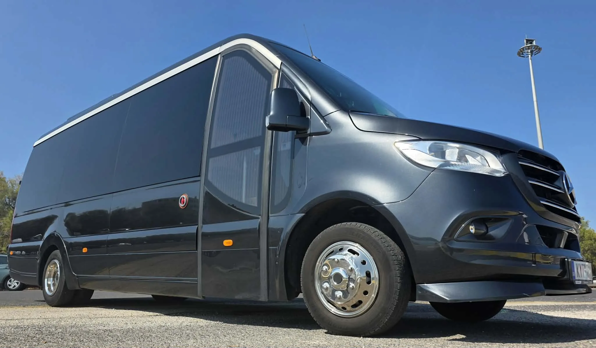 The 19-seat Sprinter minibus from a low angle