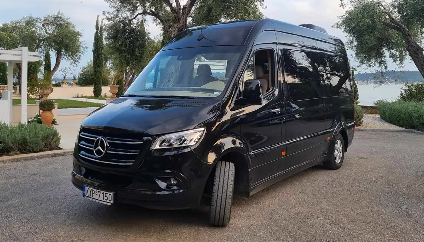 A Mercedes V-Class waiting at Corfu Airport for a private transfer