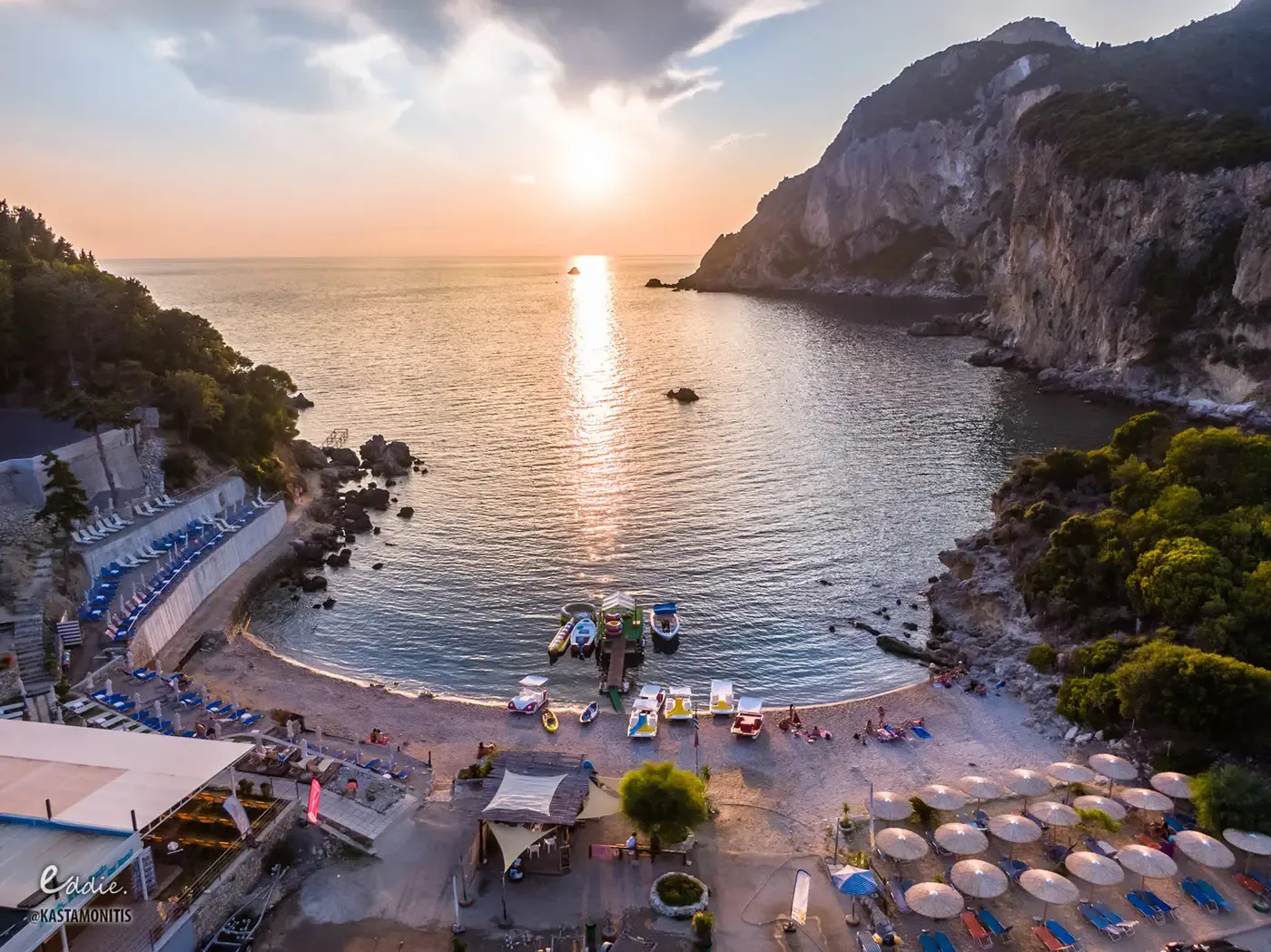 A Palaiokastritsa beach at sunset