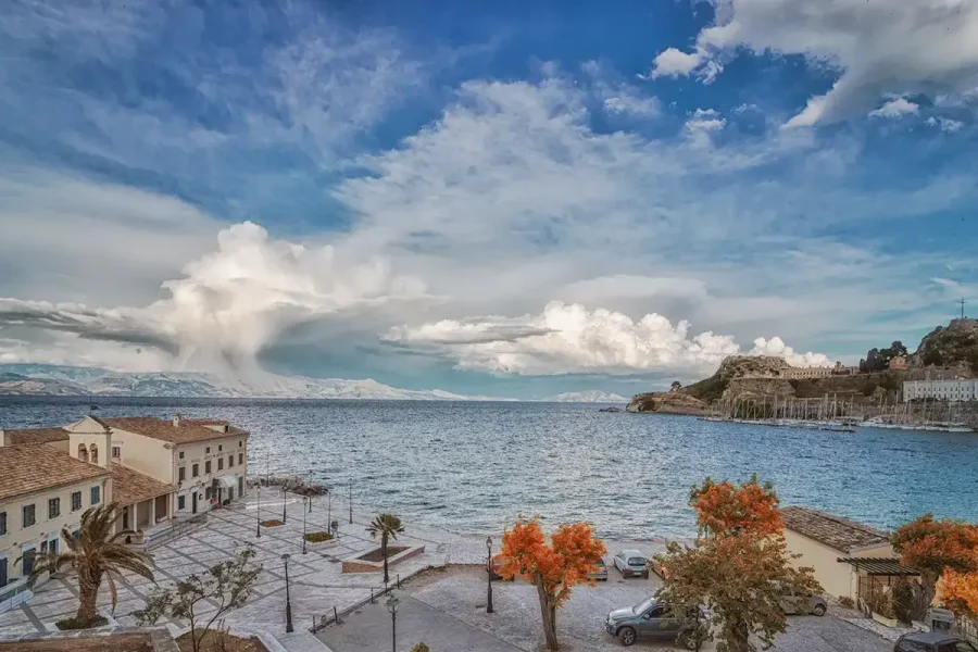 The road south through the olive groves of Corfu